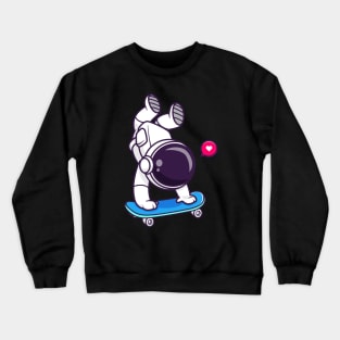 Cute Astronaut Playing Skateboard Cartoon Crewneck Sweatshirt